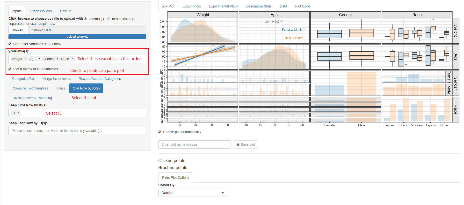 Example Illustrating a Pairs Plot